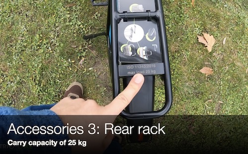 Rear rack carrying capacity 25kg for e-bike